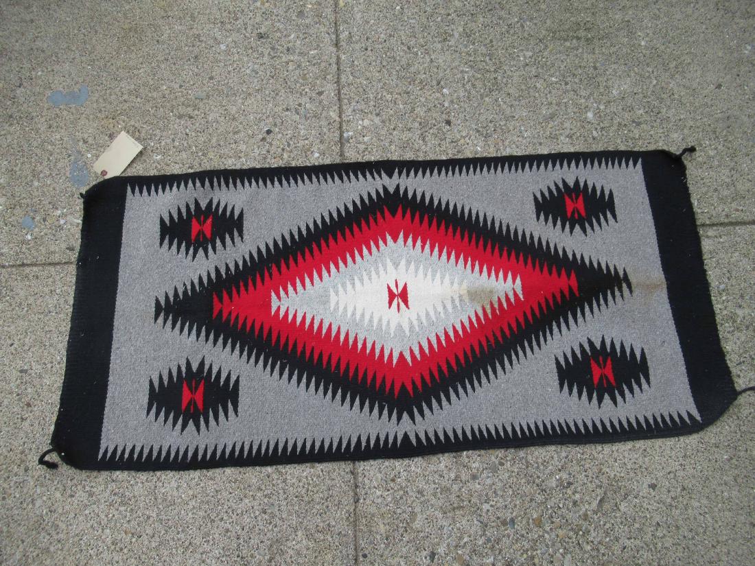 Hand made Native American blanket: Wool blanket with central saw tooth design. 59" x 27"