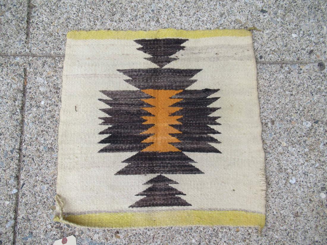 Hand made Native American blanket: Wool blanket with yellow boarder and central saw tooth design. 22"x22"