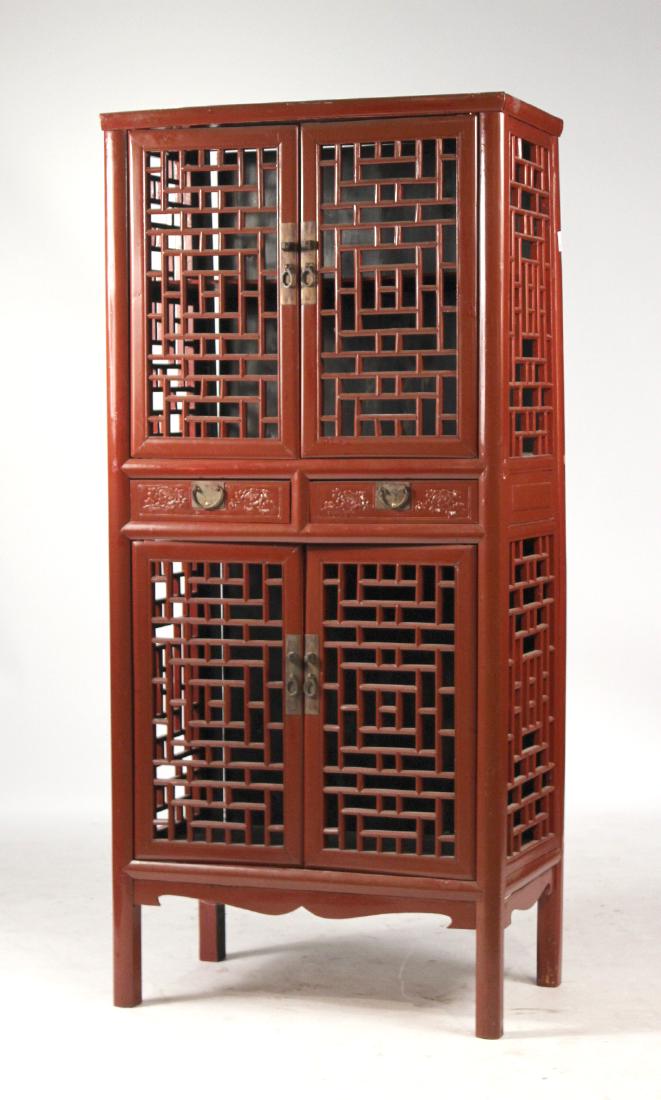 Chinese Red-Painted Hardwood Tall Cabinet (1 of 8)