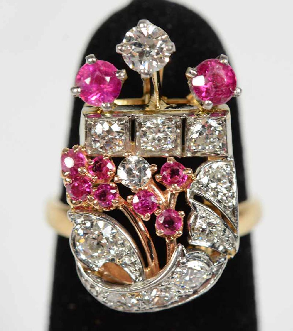 Retro 14K Yellow Gold Diamond Ruby Ring (1 of 4)