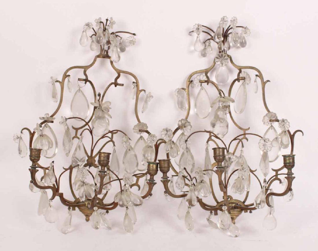 Pair of Gilt Metal Prism Three Arm Wall Sconces (1 of 6)