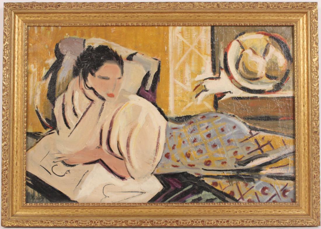 Oil on Canvas, Reclining Girl: Signed l.l. Ripley. 15 5/8"h x 23 5/8"w