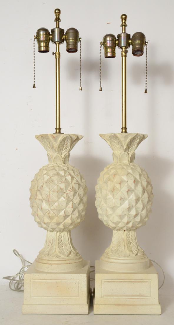 Pair of Painted Wooden Pineapple Form Lamps (1 of 5)