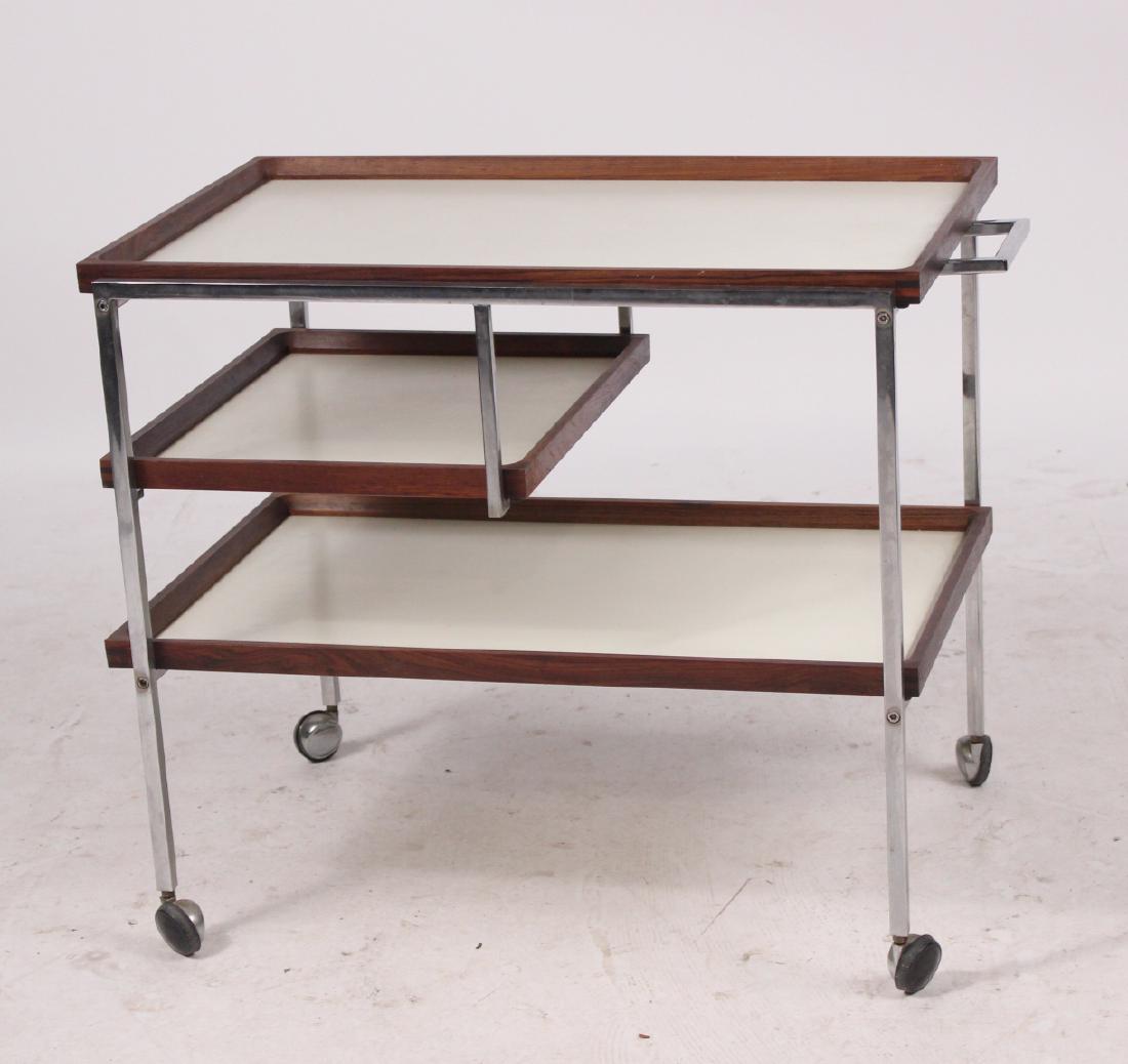 Danish Modern Teak and Chrome Drinks Cart: Three tiered cart. 24"h x 27"w x 18"d
