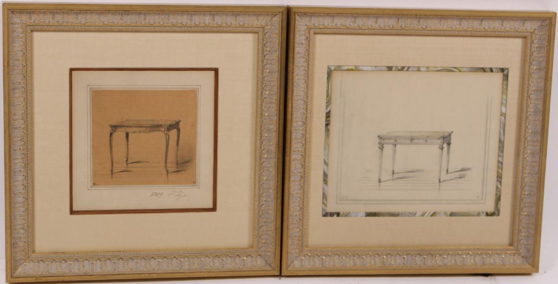 Two Pencil Drawings of Antique Table Designs (1 of 4)