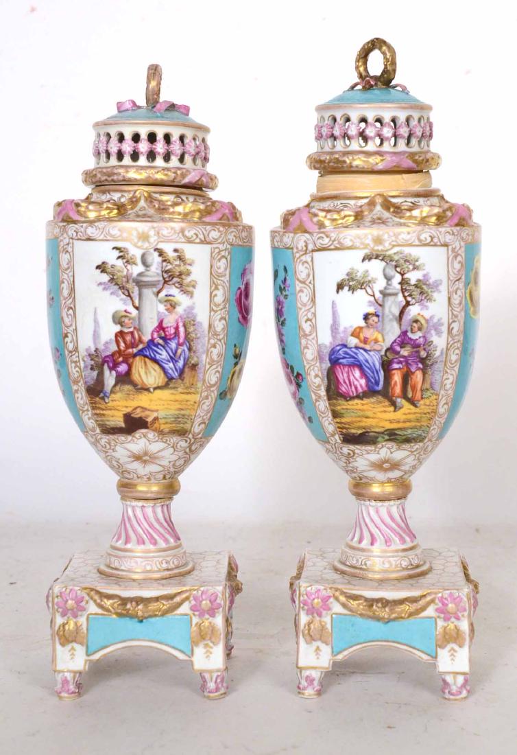 Pair Porcelain Gilt and Floral Decorated Urns (1 of 8)