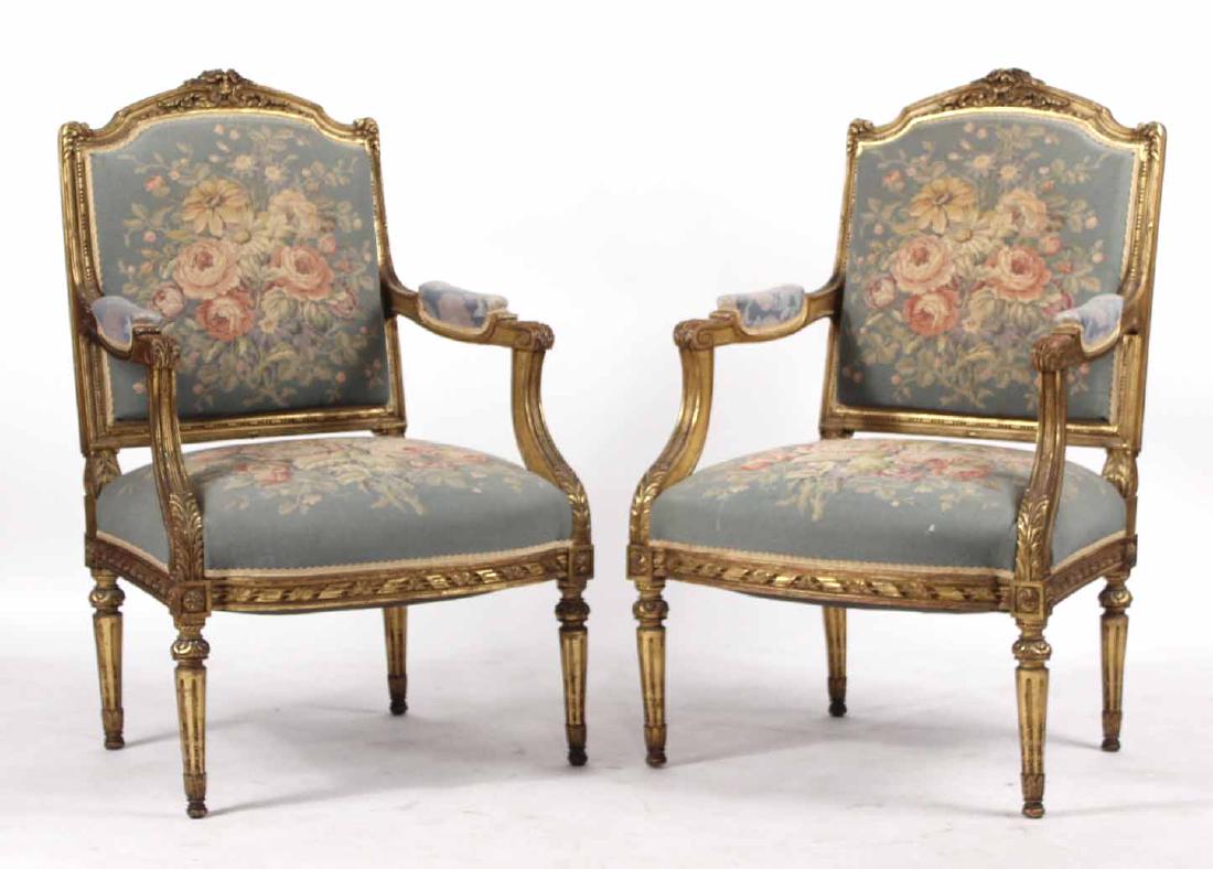 Pair of Louis XVI Style Giltwood Fauteuil (1 of 10)