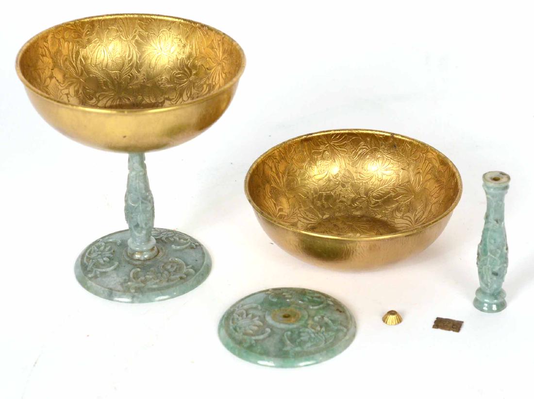 Pair Gorham Vermeil Sterling Silver&Jade Compotes (1 of 6)