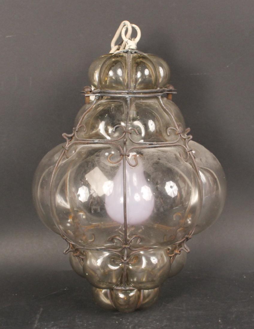 Glass Bulbous Form Ceiling Fixture: 14"h