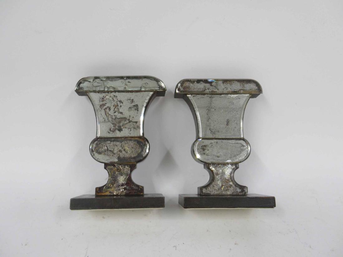 Pair of Mercury Glass Urn Form Bookend Vases: 8 1/2"h