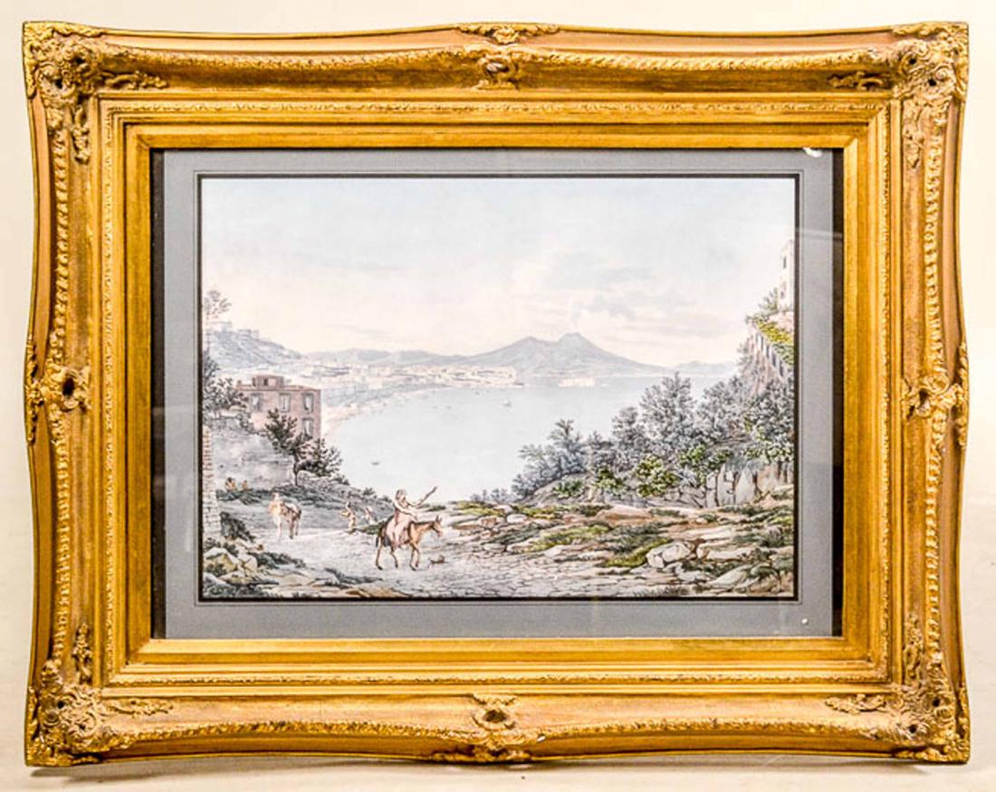 Lithograph, Naples Harbor Scene (1 of 5)