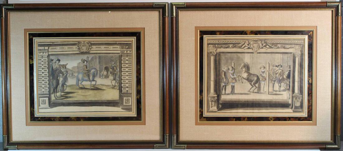 Two Hand-Colored Engravings, Figures & Horse (1 of 10)