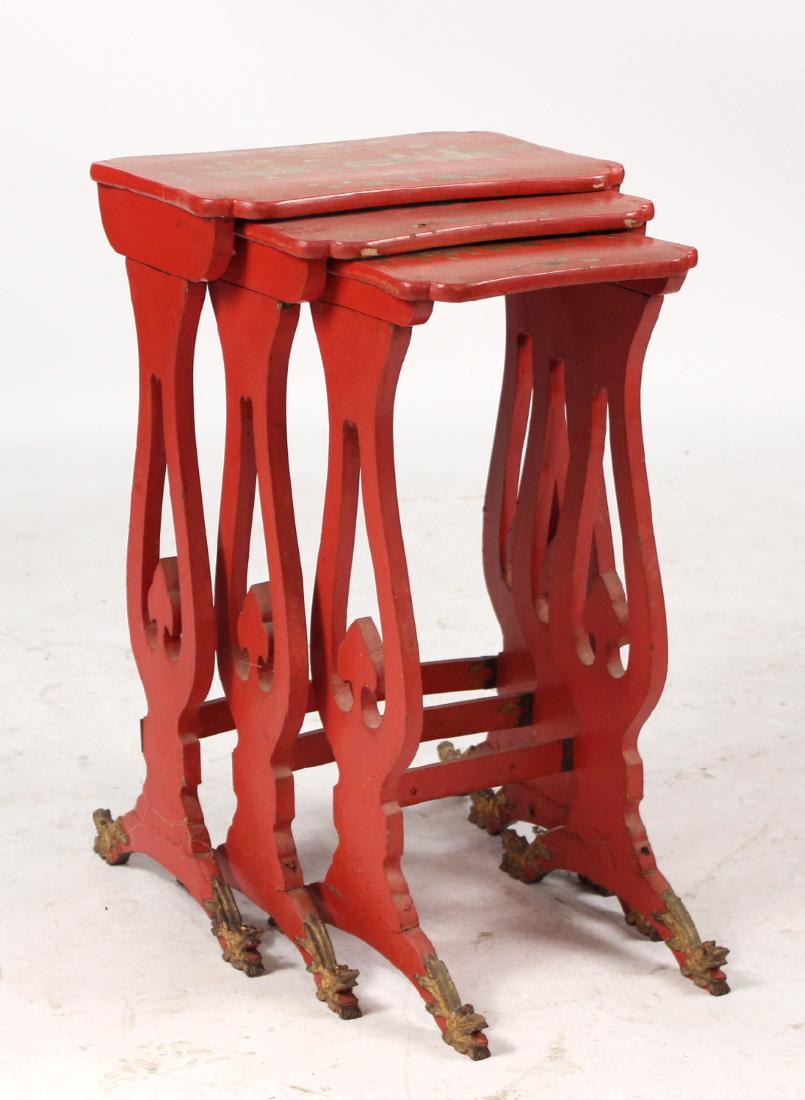 Three Chinese Red-Lacquer Nesting Tables (1 of 4)
