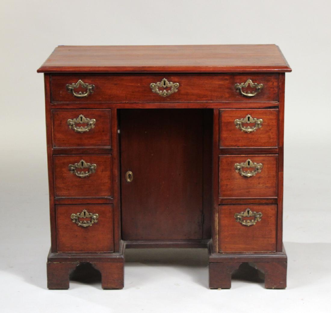 George III Mahogany Kneehole Desk: English, late 18th C. 31-1/2"h x 33-1/2"w x 20"d