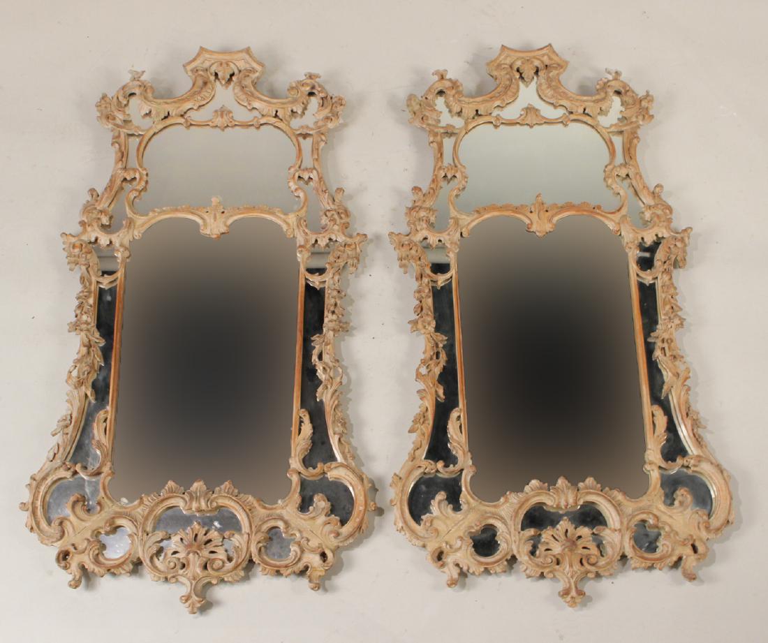 Pair of Rococo Style Pickled Wood Mirrors (1 of 9)