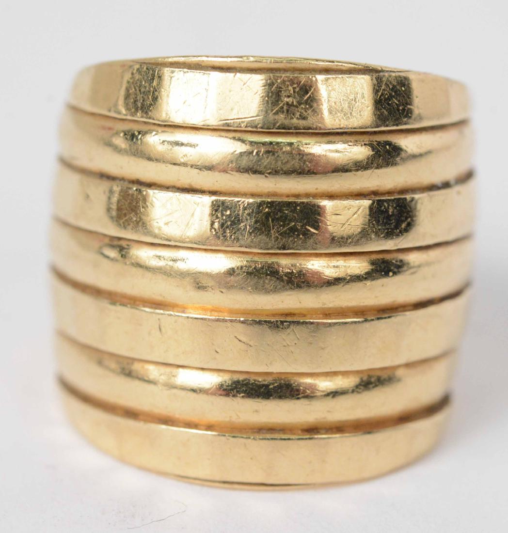 14K Yellow Gold Ribbed Tapering Band Ring (1 of 3)