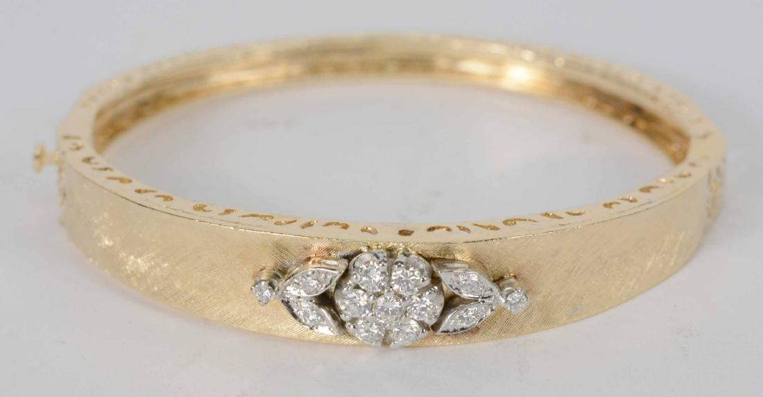 14K Brushed Yellow Gold Diamond Hinged Bangle (1 of 7)