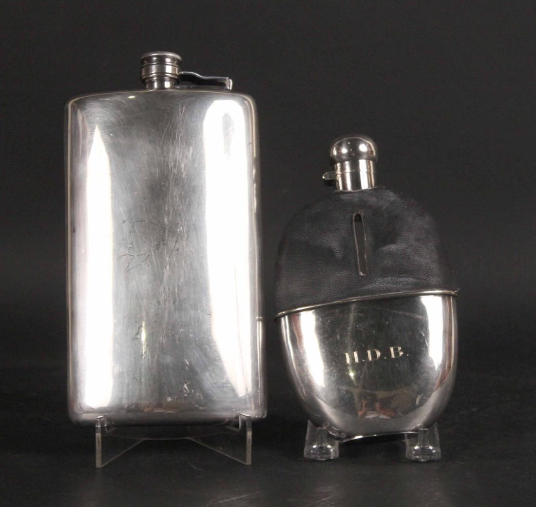 Two Vintage Silver Plated Flasks: 8"l and 7"l