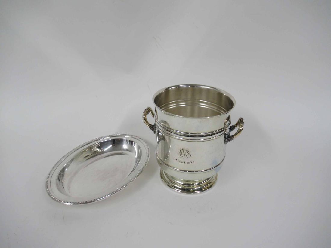 Christofle Silver Plated Vegetable Tray: Together with a champagne urn, monogrammed and dated 14th April 1979. Urn size 9" tall x 7 1/2" dia