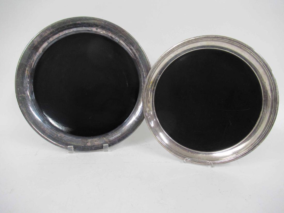 Two Silver Plate Rimmed Circular Trays (1 of 4)