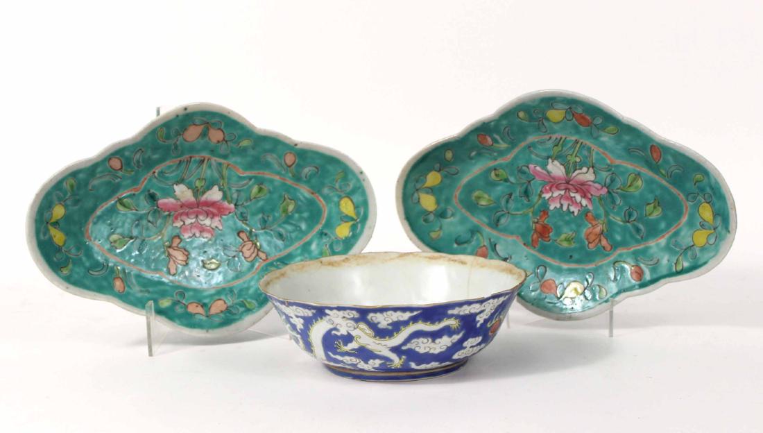 Pair of Green Glazed Porcelain Footed Dishes (1 of 5)