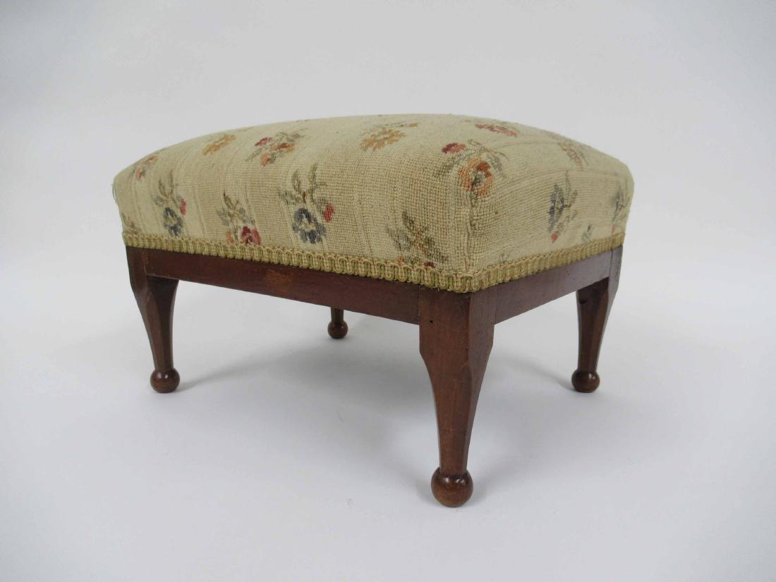 Mahogany and Upholstered Footstool: 11"h x 15"l x 12"w