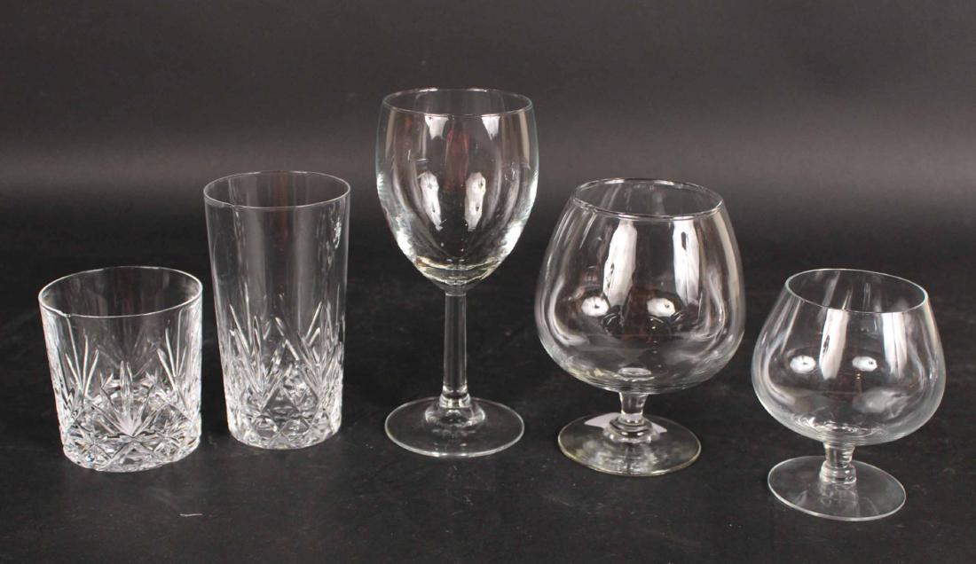 Group of Colorless Barware & Stemware Glasses: 27 pieces. Including wine glasses, brandy glasses and tumbler glasses.