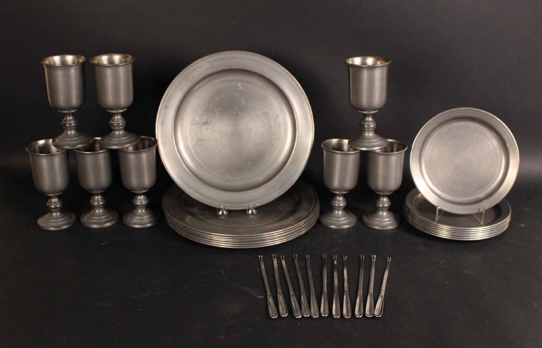 "Colonial" Pewter Plates and Goblets (1 of 6)