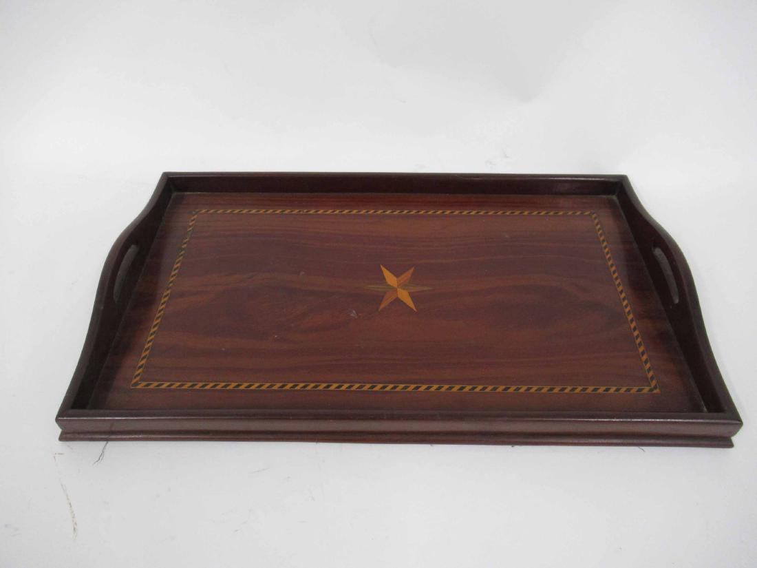 Mahogany Inlaid Handled Tray: 22"w x 13"d