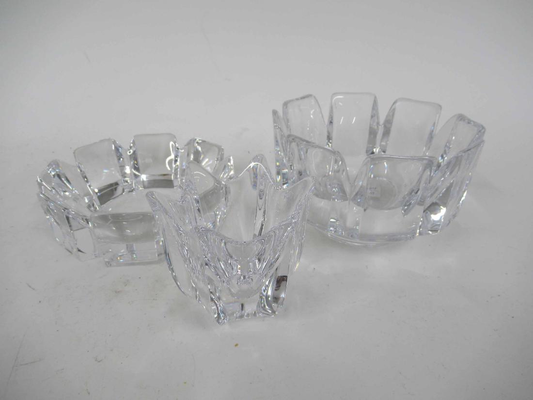 Orrefors Glass Center Bowl: Together with another Orrefors bowl and small vase. Large bowl 7 1/4" dia x 4 1/2" tall