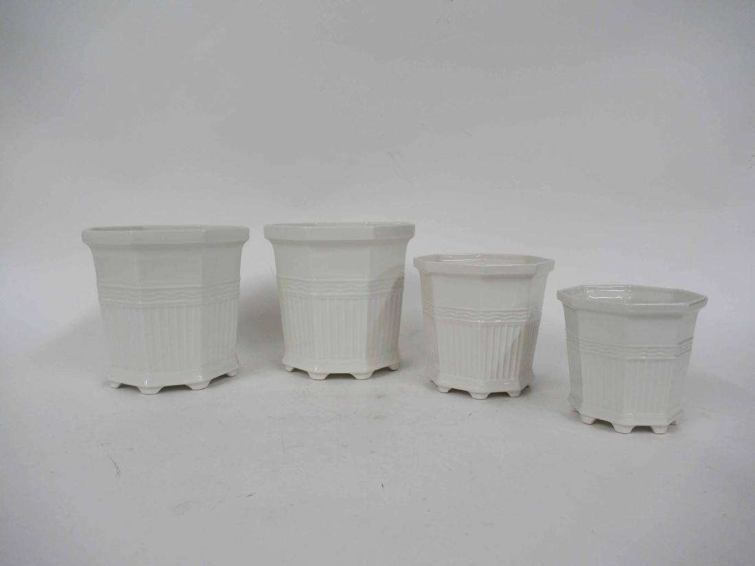 Set of Four Cache-Pots: Minne Fran Prins Eugens Walde Marsudde Gustafsberg Cache pots. 7 1/2" x 7 1/2" x 7 1/2"