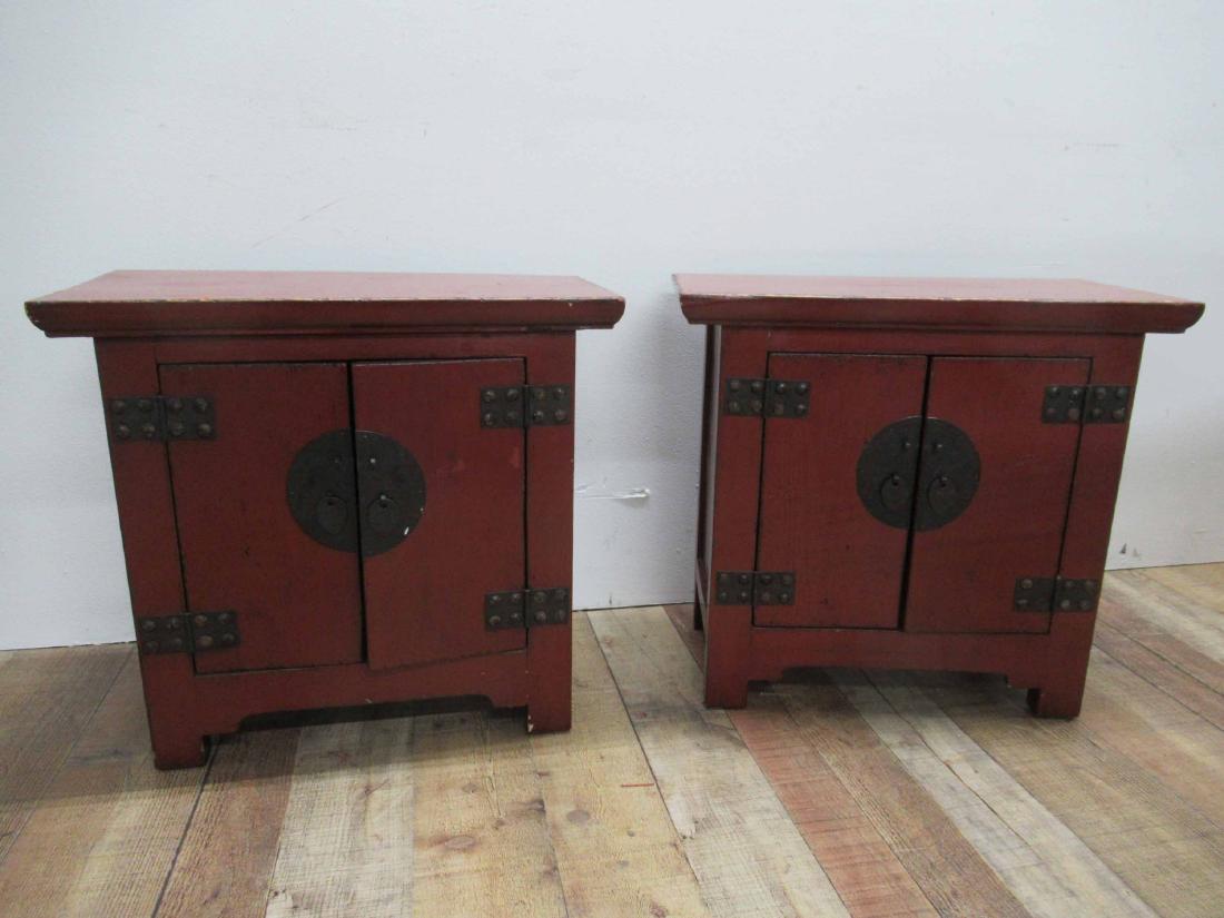 Pair of Oriental Style Red Lacquered Cabinet (1 of 8)