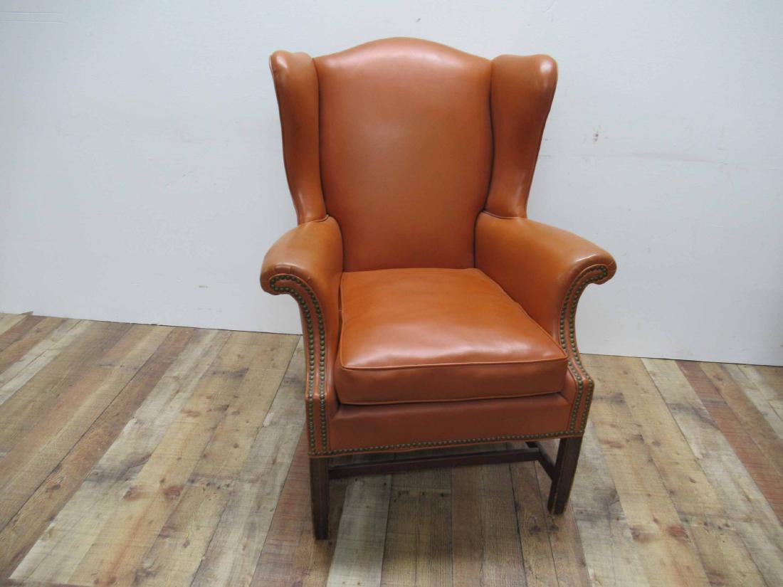 Chippendale Style Leather Upholstered Wing Chair (1 of 6)