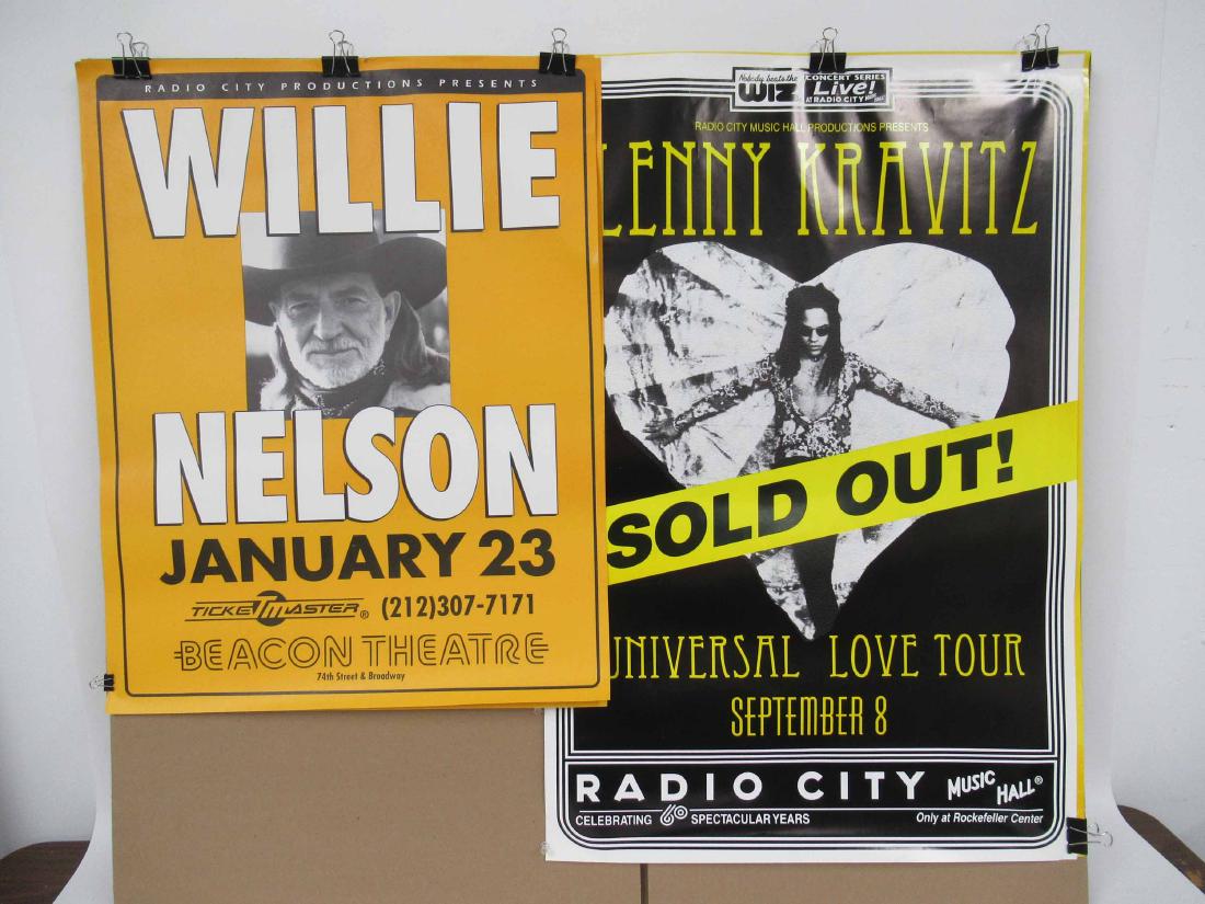 Radio City Music hall & Beacon Concert Posters: Two Willie Nelson, Lenny Kravitz and Kenny G. Largest 36" x 24"