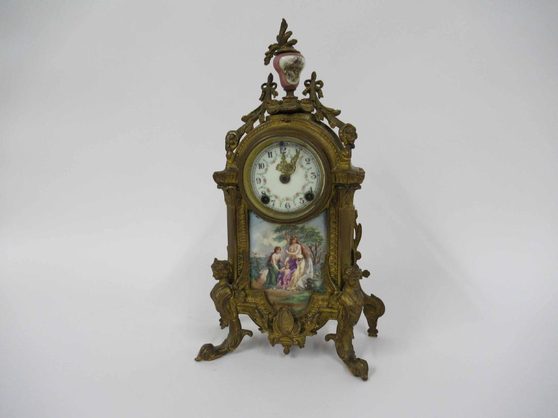 Rococo Style Porcelain Inset Gilt-Metal Clock (1 of 9)