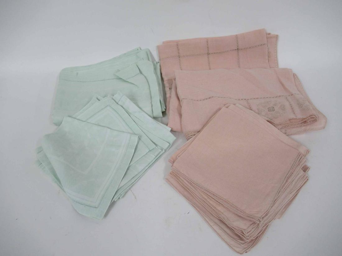 Set of Pink Table Linens: Table cloth Together with napkins. Together with a similar green monogrammed set.