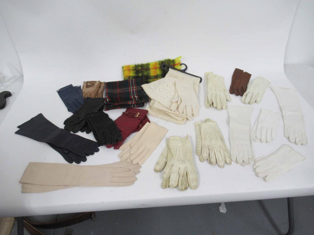 Group of Scarves and Gloves: Including vintage leather dress gloves. Various