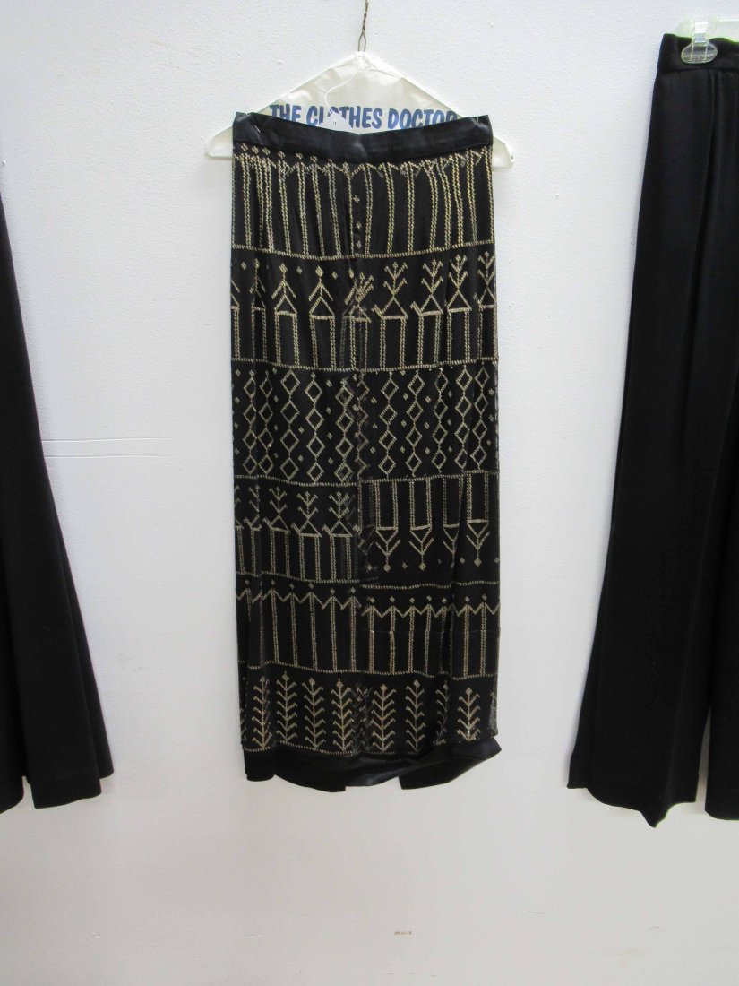 Moschino Black Wide Leg Dress Pants: Together with a black crepe wool long skirt and a black and gold beaded long evening skirt. Moschino size 10