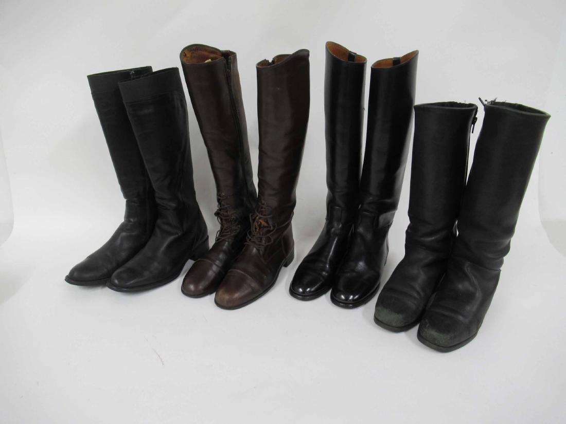 Four Pairs Leather Equestrian Riding Boots: Three black and one brown 6 1/2A