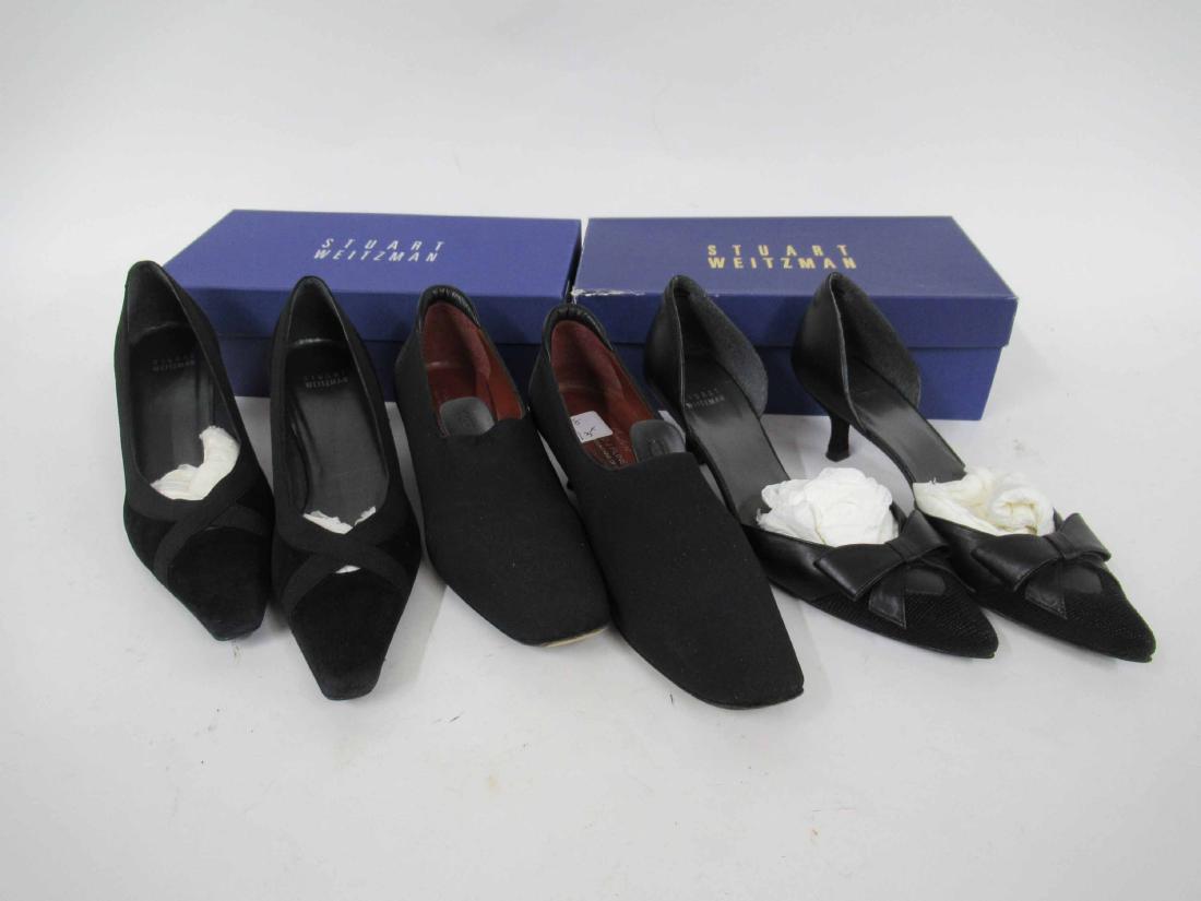 Two Pairs of Stuart Weitzman Black Low Pumps: Together with a pair of Donald J Pliner black low pumps. 8 1/2N & 9