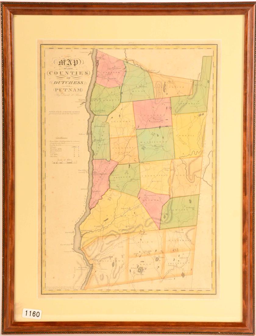 Hand Colored Map of Duchess, Putnam Counties: After David Burr, 1829. 20-1/2"h x 14-1/2"w. Provenance: Property from the Collection of Dr. Andrew and Ziva Dahl. Stair Galleries, lot 383, 12/7/2002.
