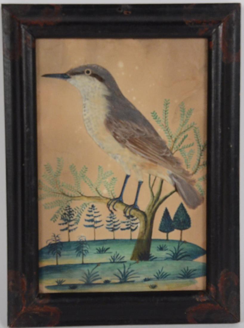 Fraktur Watercolor and Feathers Bird Figure: Pennsylvania. Sight size:6 3/4"h x 4 1/2"w Property from an Important Long Island Collection.