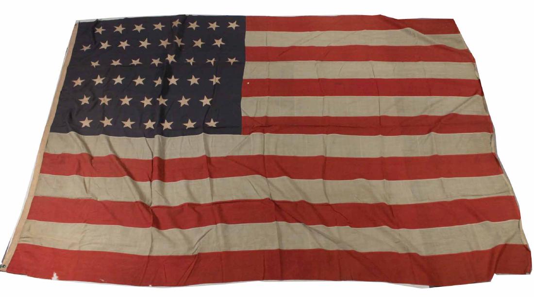 Forty-Six Star Flag: From Major General Charles Francis Roe's as head of National Guard of New York. Apx. 12"l x 8'w Provenance: Property of Major General Charles Francis Roe (1848-1922). Descended through the family to t