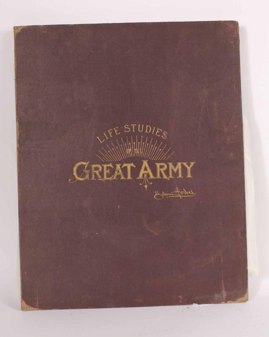 "Life Studies of the Great Army" by Edwin Forbes: Formerly bound book containing prints from collection, sold to subscribers only by W.W. Robacher Gen'l Agent. 40 prints Each print: 19-1/2"h x 24-1/2"w Provenance: Property of Major General Charles Fr