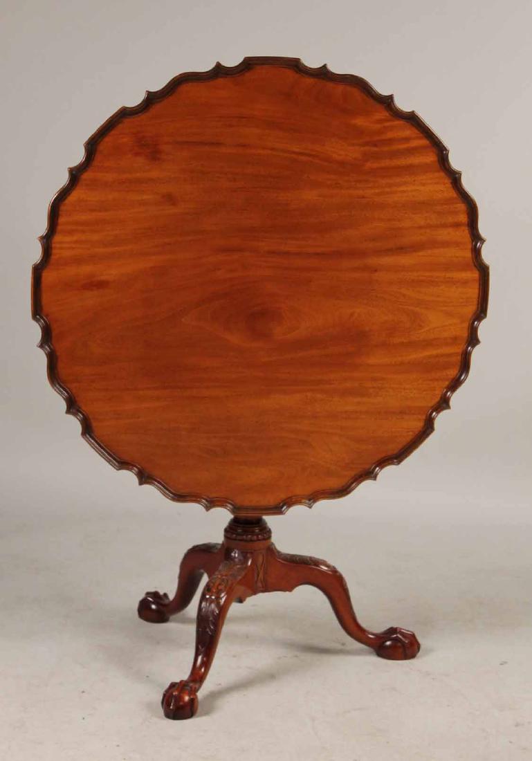 Chippendale Style Mahogany Tilt Top Table: Philadelphia, signed E. Peddy, with carved stem, custom made. 29-1/4"h x 36"dia.