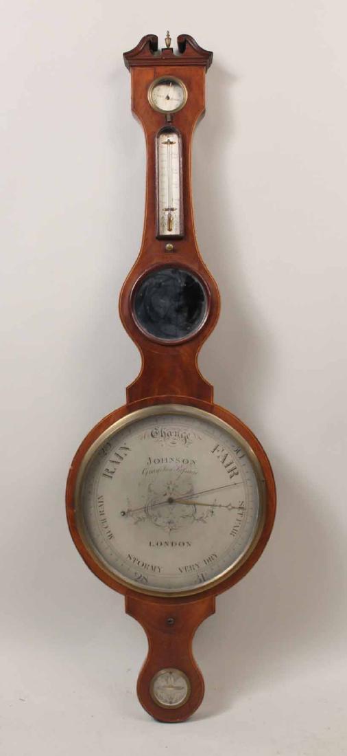 Regency Mahogany Banjo Barometer: Made by Johnson Gray Inn Passage, London, mid-18th C. 48-1/2"h x 15-1/4"w