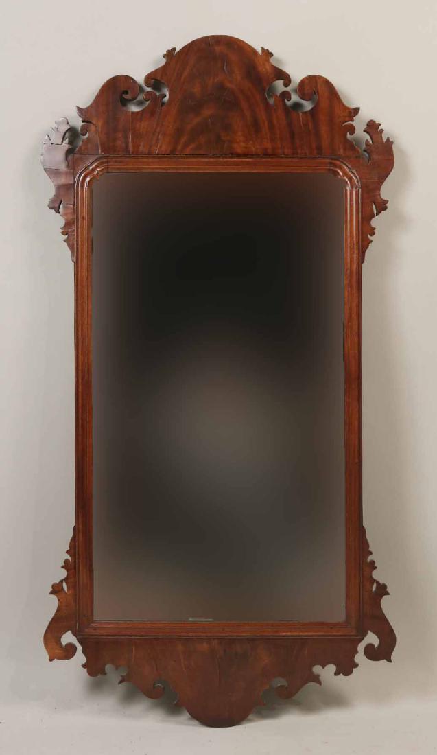 Chippendale Mahogany Fret Work Mirror: Philadelphia, Labelled John Elliot, 18th C., 45-1/2"h x 23-1/2"w