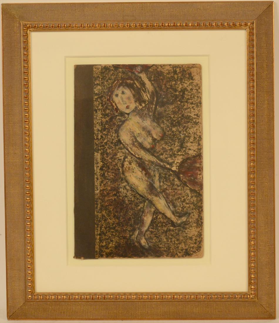 Oil on Bookcover, Harriet Wiseman: (American, 20th c.), reclining nude, gilt framed and matted. 17"h x 10 1/2"w sight