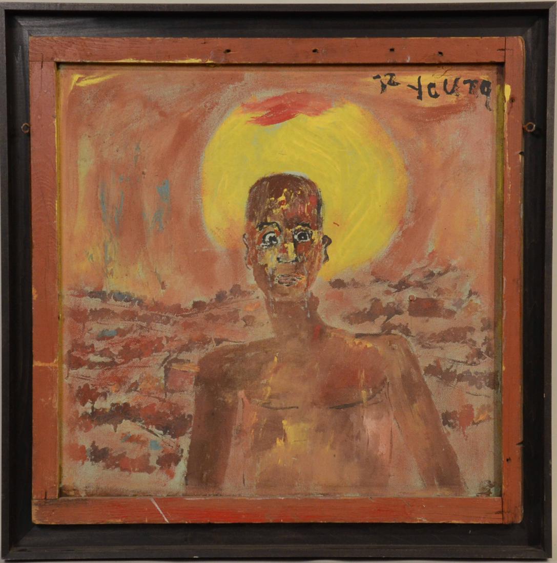 Oil on Masonite, Purvis Young: (American 1943-2010), Portrait of Man, signed upper right.33-1/2"sq. Just painting37-1/2"sq. overall.