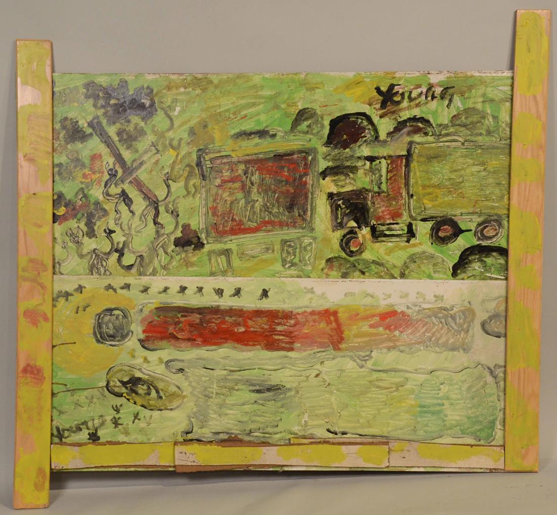 Oil on Double Masonite, Purvis Young: (American 1943-2010), untitled, signed l.r. 48"h x 42"w